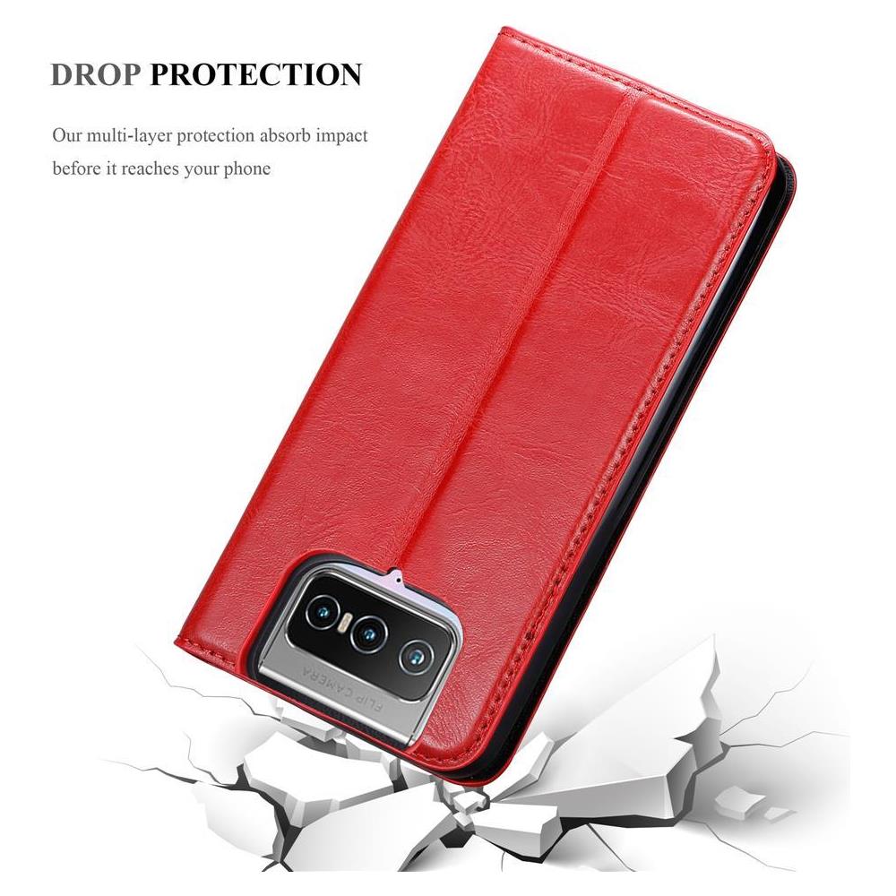 Custodia Compatibile Con Asus Zenfone 7 In Rosso Mela - Coperchio Protettiva Con Chiusura Magnetica, Funzione Stand E Tasca Per Le Carte - Foto 8