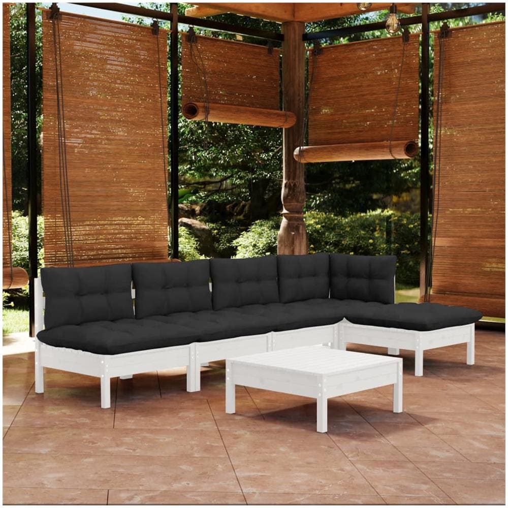 Set Divani da Giardino 6 pz con Cuscini Bianchi Legno di Pino - Foto 1