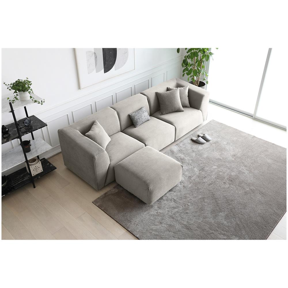 Monroe Divano Modulare 3 Posti 1 Poggiapiedi In Velluto A Coste Grigio Chiaro - Foto 2