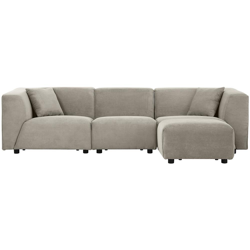 Monroe Divano Modulare 3 Posti 1 Poggiapiedi In Velluto A Coste Grigio Chiaro - Foto 1