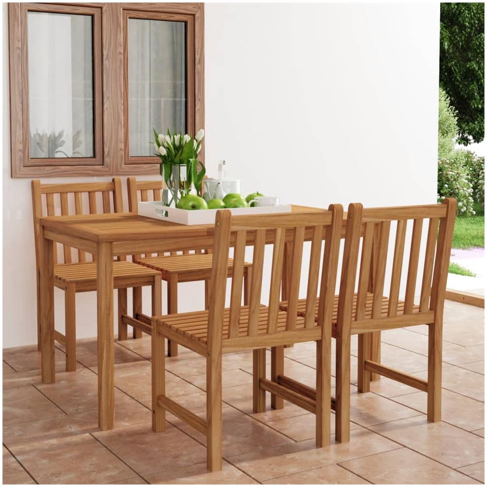 Set Da Pranzo Per Esterni 5 Pz In Legno Massello Di Teak - Foto 1