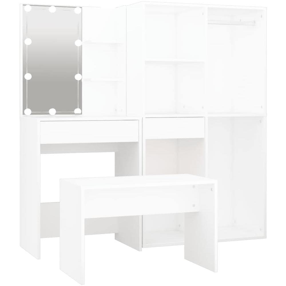 Set Tavolo Da Toeletta Bianco Con Led In Legno Multistrato - Foto 2