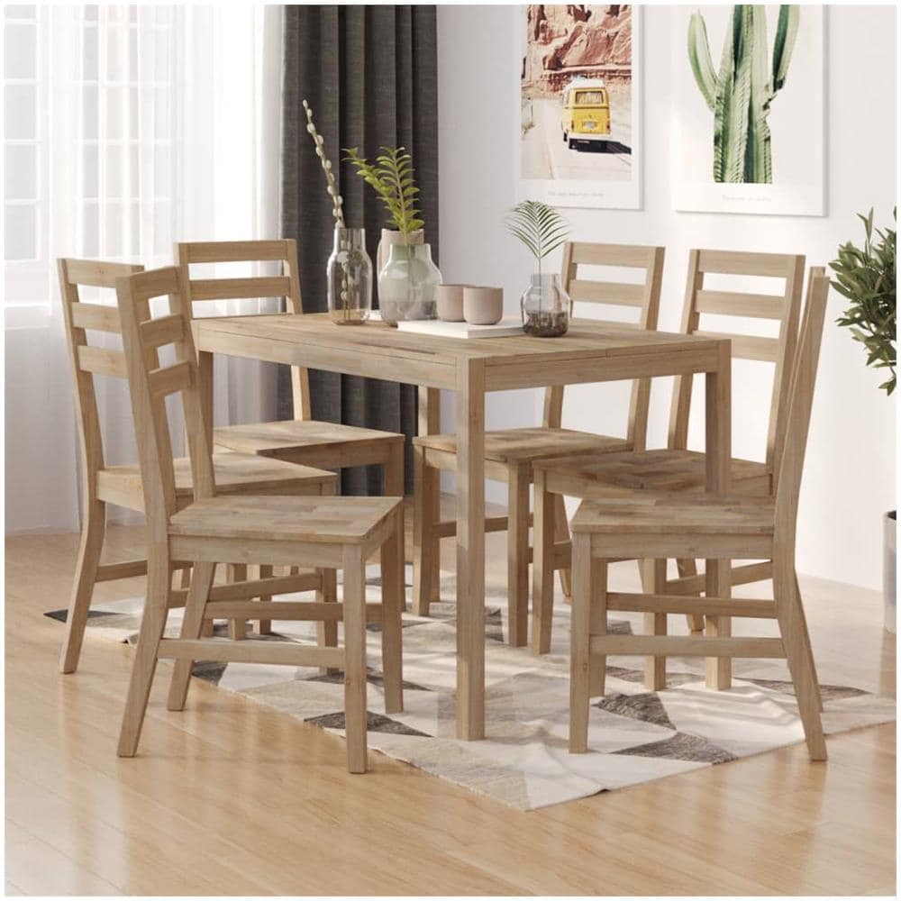 Set Da Pranzo 7 Pz In Legno Massello Di Acacia - Foto 1