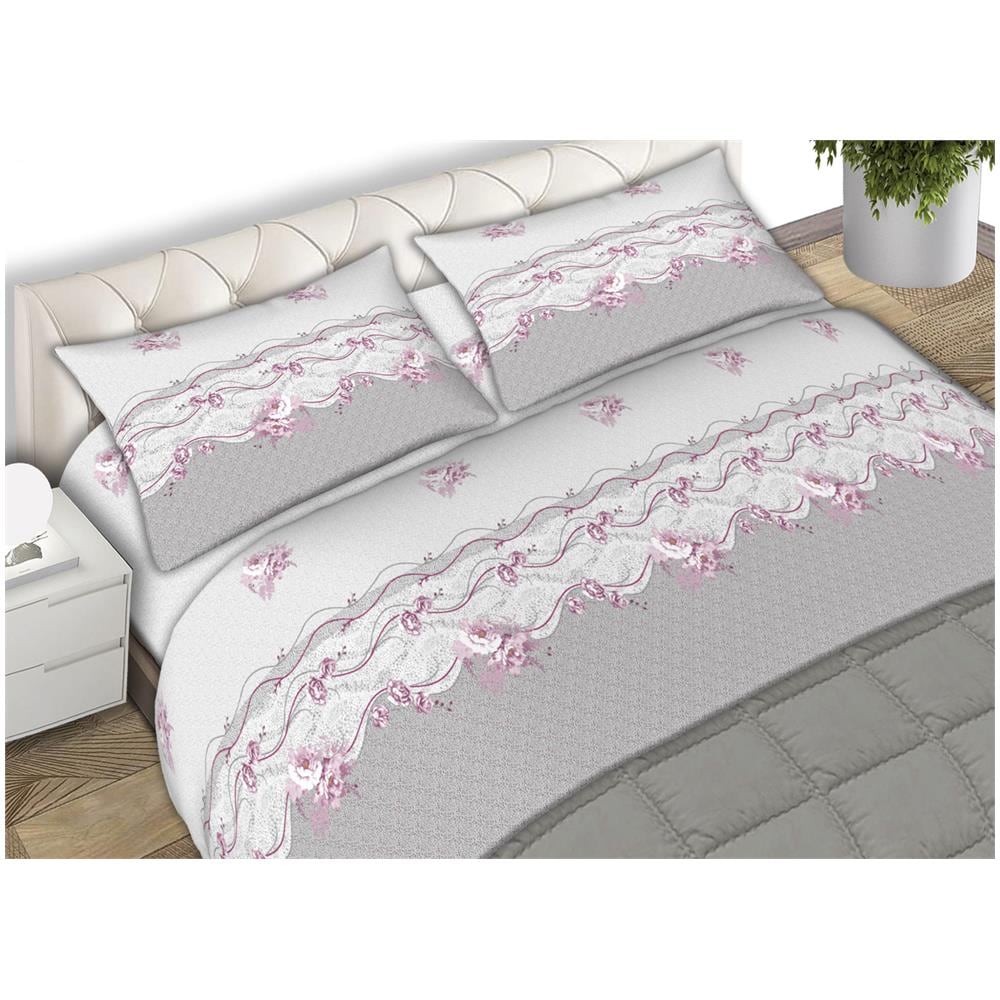 Completo Lenzuola Letto Matrimoniale 100% Cotone Made Italy In Varie Fantasie Fiorate C.n Matrimoniale Flowers Rosa - Foto 1
