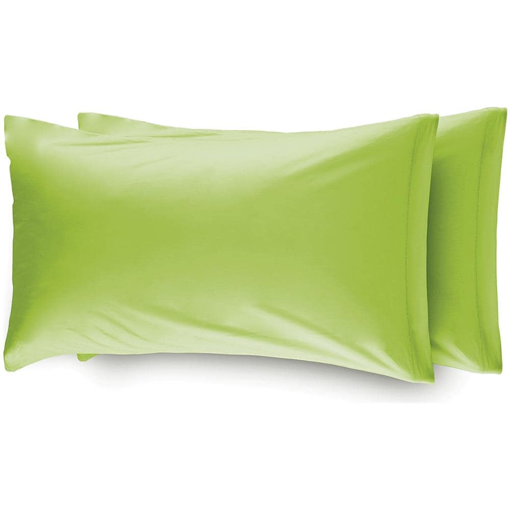 Coppia Federe Per Camper Roulotte Con Patella 100% Cotone Tinta Unita Federe Verde Acido - Foto 1