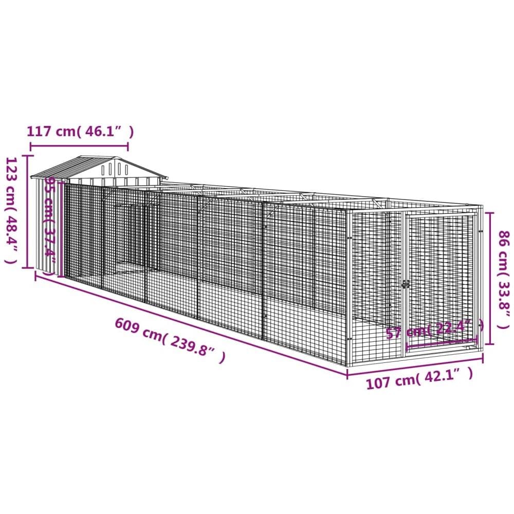 Casetta Cani Con Tetto Antracite 117x609x123 Cm Acciaio Zincato - Foto 4