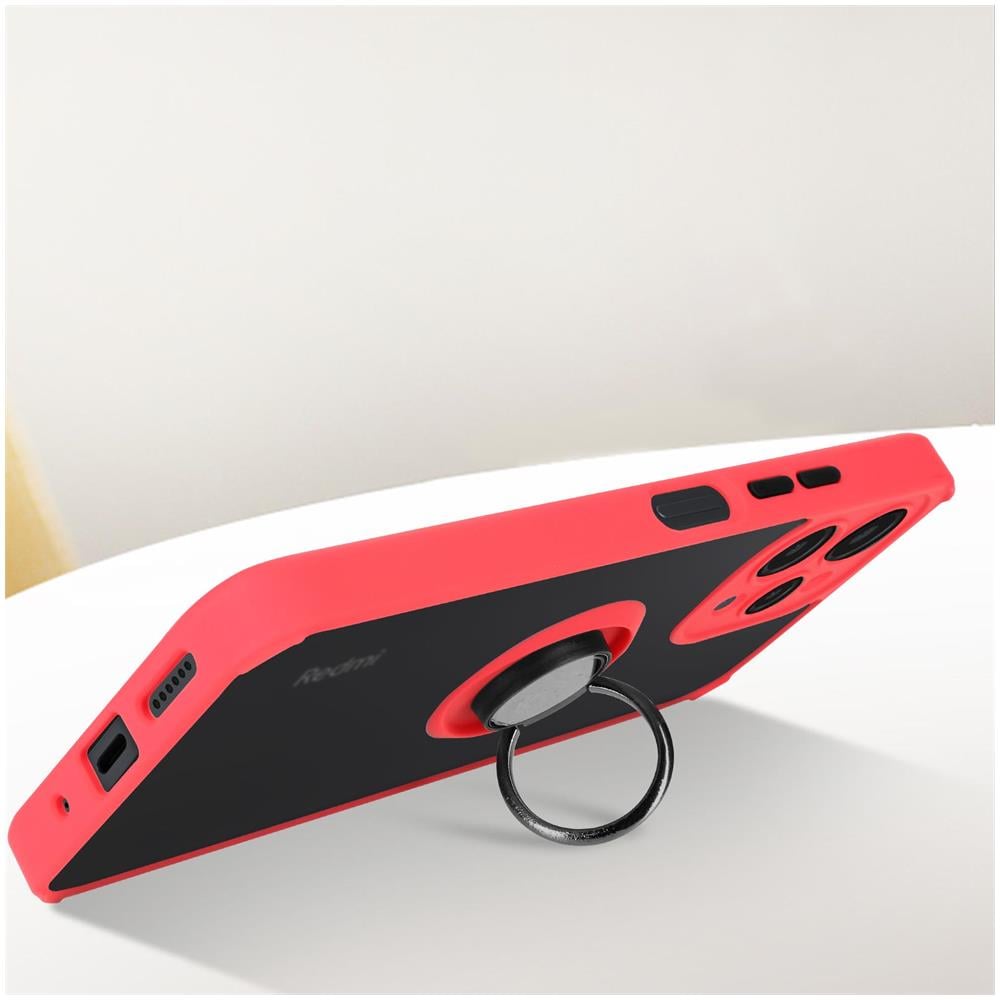 Cover Per Xiaomi Redmi 12 Anello Metallico Supporto Bordo Rosso - Foto 2
