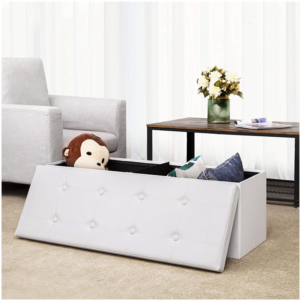 120 L Pouf Contenitore Ottomane E Poggiapiedi 110 X 38 X 38 Cm Bianco Lsf702 - Foto 2