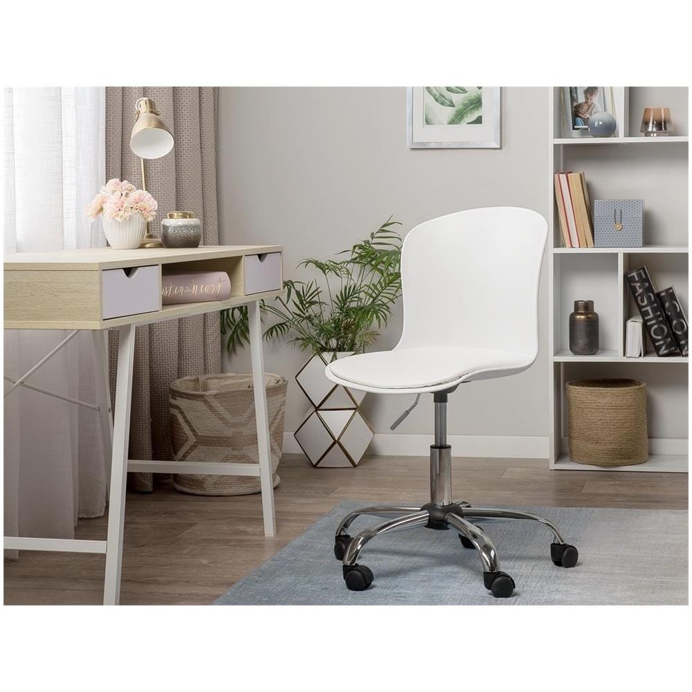 Sgabello Da Lavoro Con Ruote In Pelle Sintetica Bianca Vamo - Foto 1