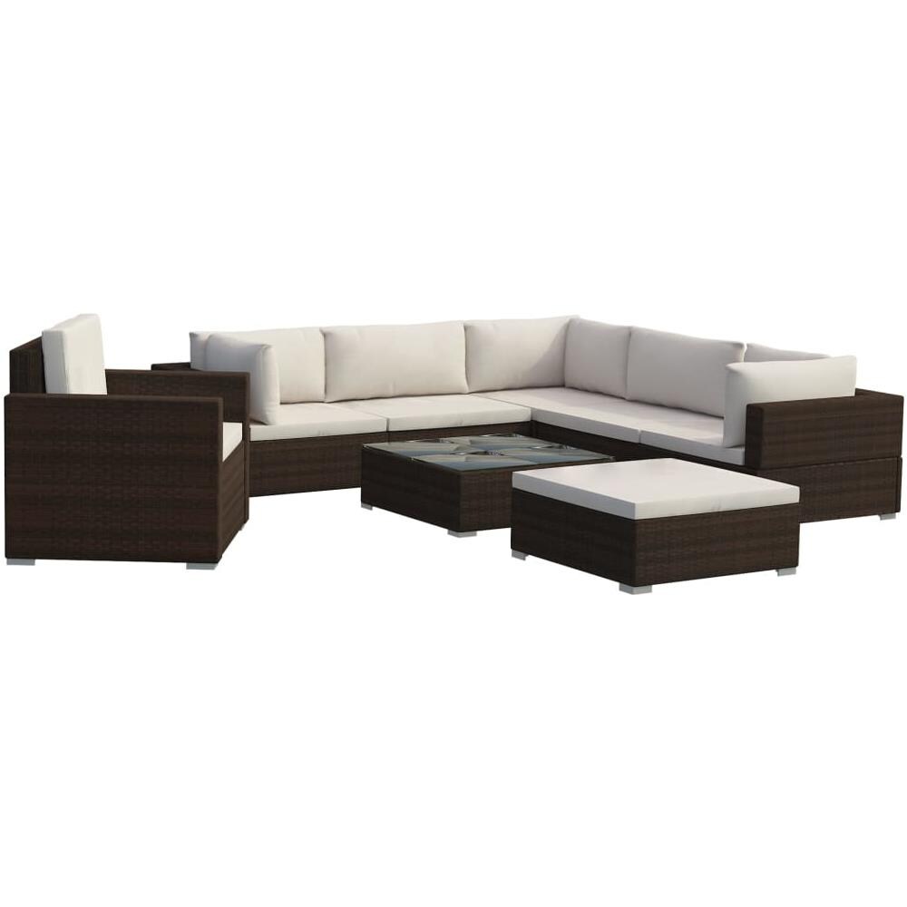 Set Divani Da Giardino 8 Pz Con Cuscini In Polyrattan Marrone - Foto 2