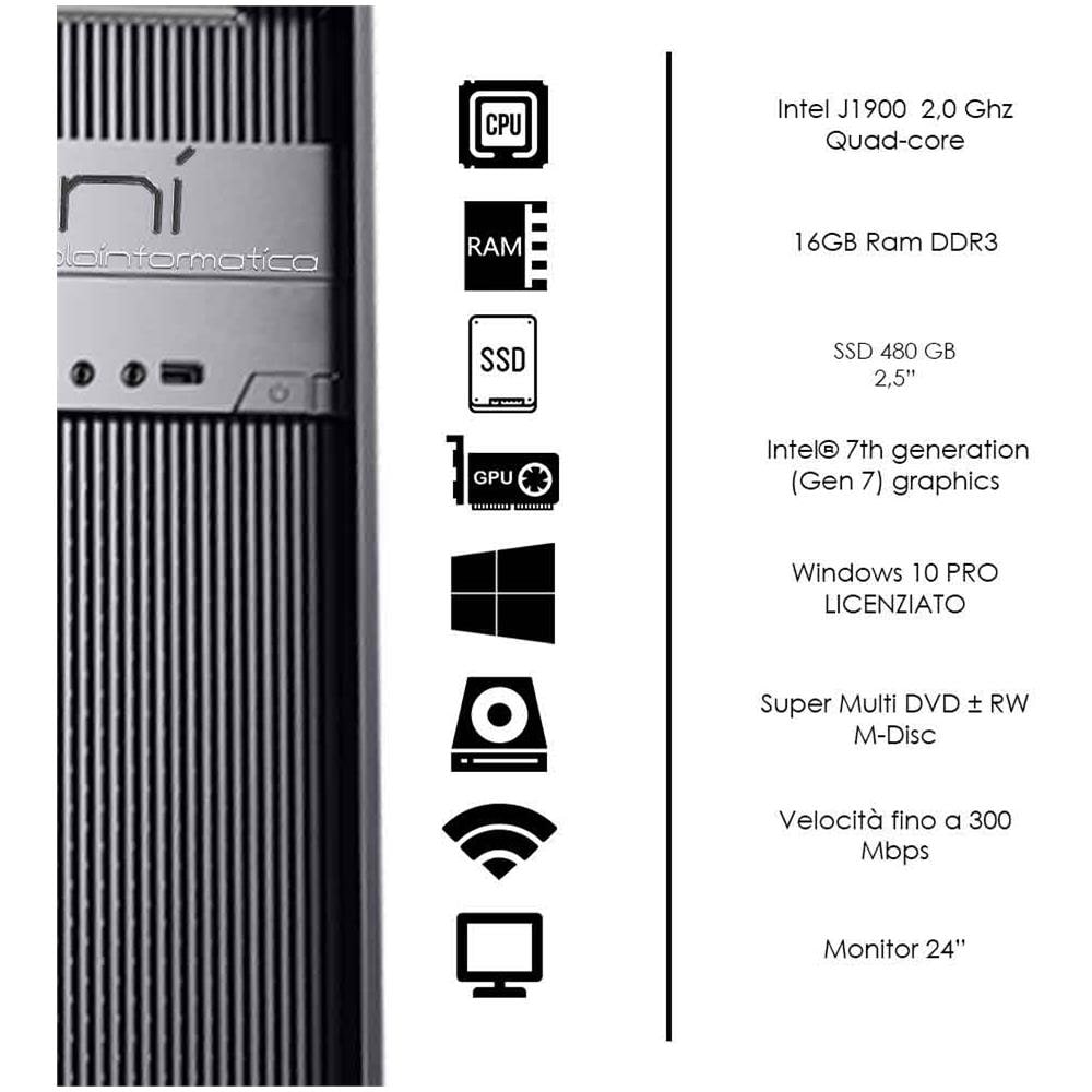 Computer Completo 16gb Ram Ssd 240gb Monitor Mouse Tastiera Altoparlanti Inclusi - Foto 2