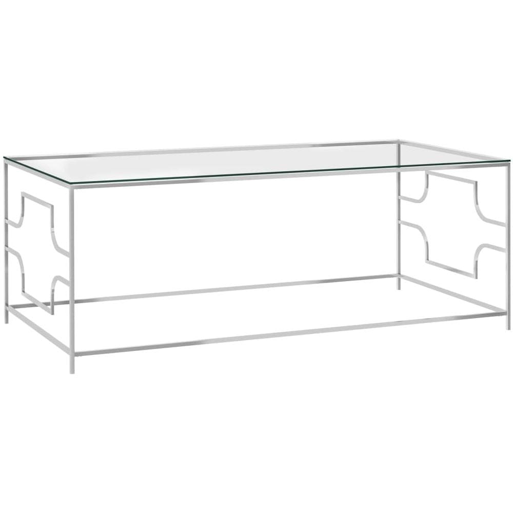 Tavolino Da Caff Argento 120x60x45 Cm In Acciaio Inox E Vetro - Foto 1