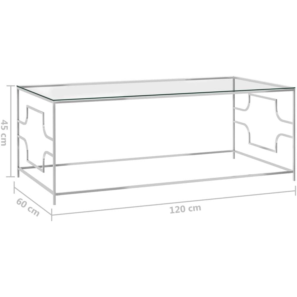 Tavolino Da Caff Argento 120x60x45 Cm In Acciaio Inox E Vetro - Foto 4