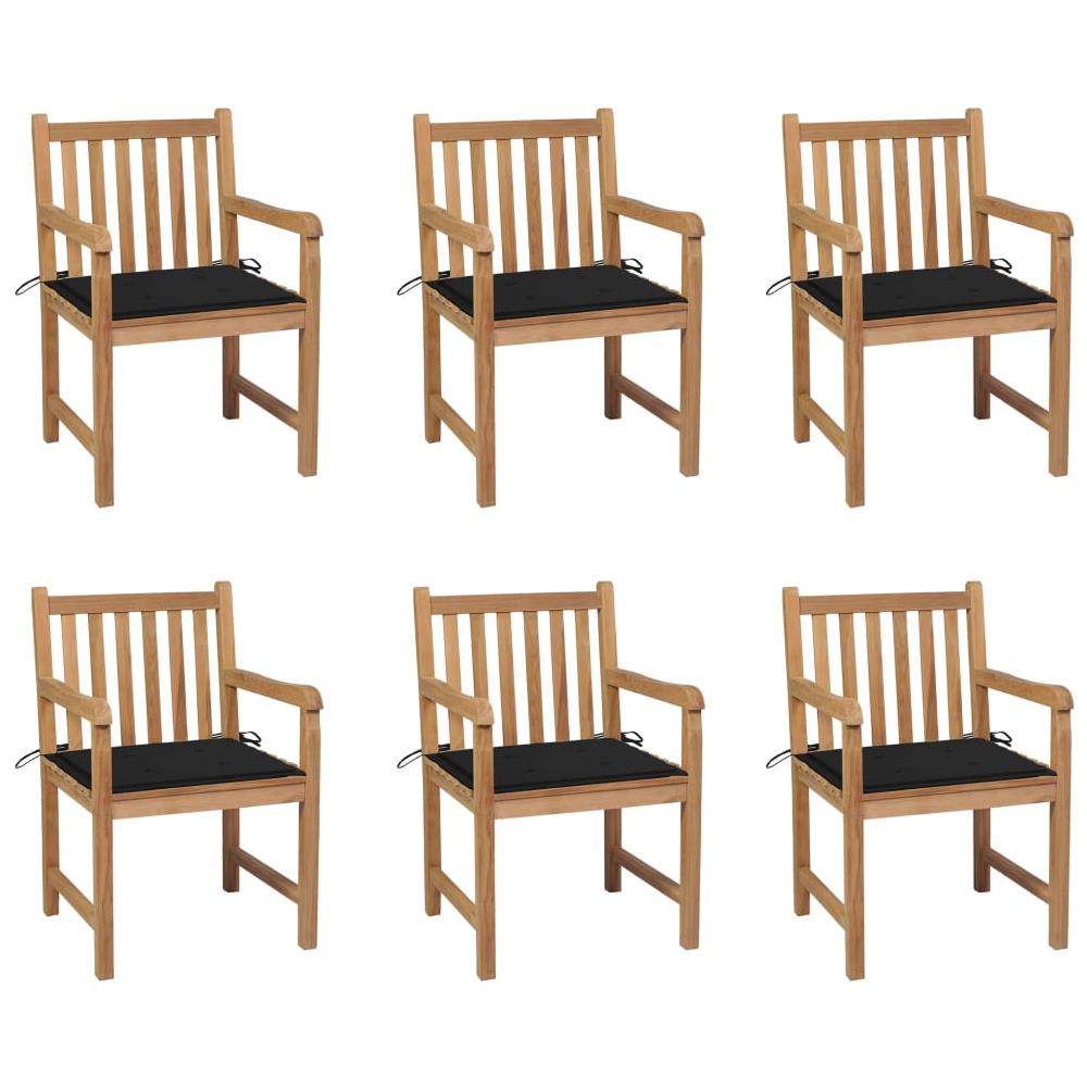 Sedie da Giardino 6 pz con Cuscini Neri in Massello di Teak - Foto 1