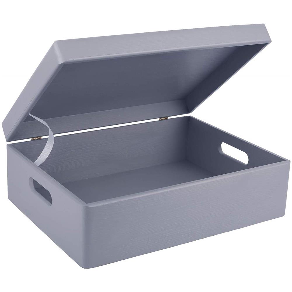 Xl Grigio Grande Scatola In Legno | 40 X 30 X 14 Cm | Coperchio E Maniglie | Cassetta Conteniore Portaoggetti Portagiochi Cofanetto Documenti Attrezzi | Perfetta Per Decoupage E Decorare - Foto 2
