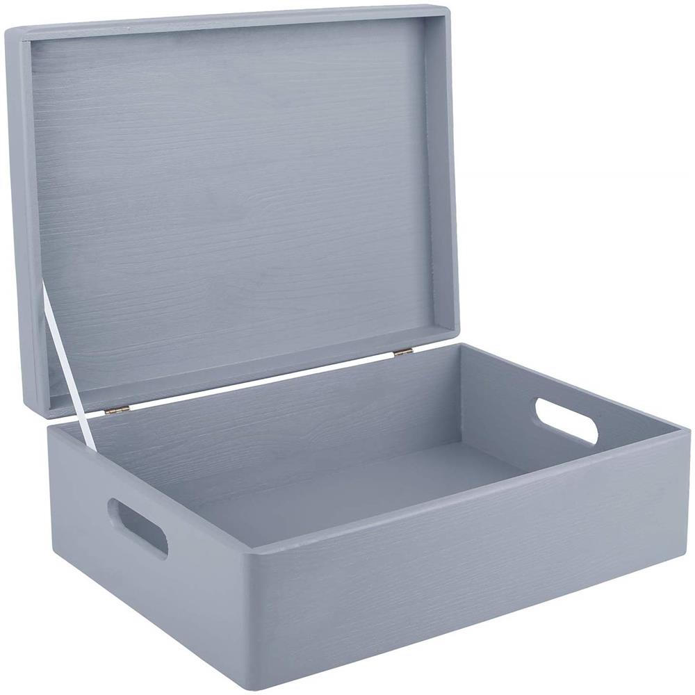Xl Grigio Grande Scatola In Legno | 40 X 30 X 14 Cm | Coperchio E Maniglie | Cassetta Conteniore Portaoggetti Portagiochi Cofanetto Documenti Attrezzi | Perfetta Per Decoupage E Decorare - Foto 1