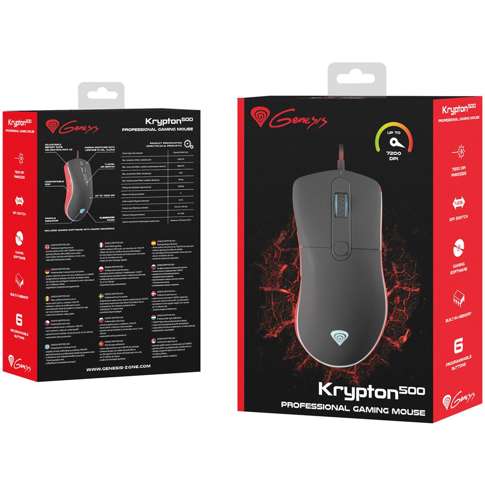Krypton 500 USB Ottico 7200DPI Mano destra Nero, Rosso mouse - Foto 6