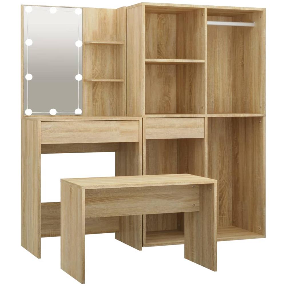 Set Tavolo Da Toeletta Con Led Rovere Sonoma Legno Multistrato - Foto 2