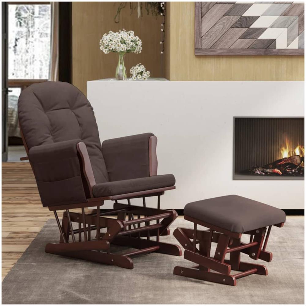 Poltrona Glider Con Sgabello Marrone In Tessuto - Foto 1