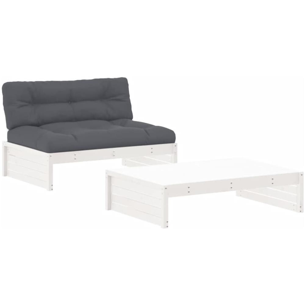 Set Divani Da Giardino 2pz Con Cuscini In Legno Massello Bianco - Foto 2