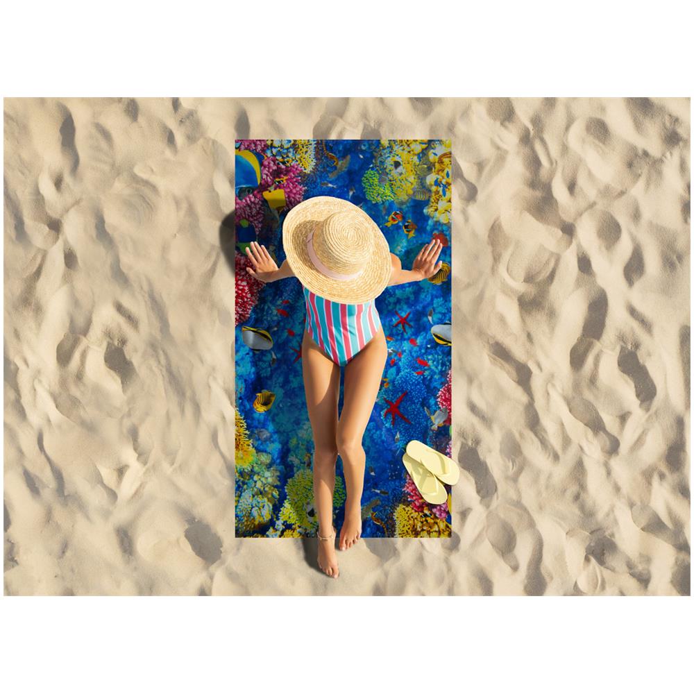 Telo Mare Stampato In Spugna Spiaggia Piscina Disegno Earth Coralli - Foto 2