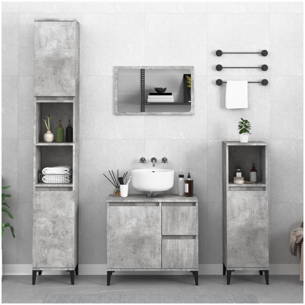 Armadietto Bagno Grigio Cemento 30x30x190 Cm Legno Multistrato - Foto 1