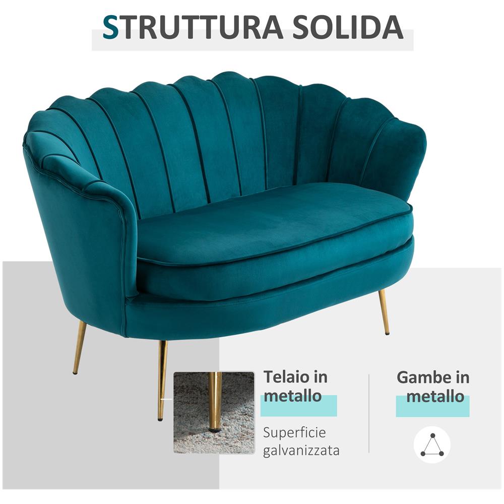 Divano Vintage 2 Posti In Stile Industrial Chic In Velluto Verde - Foto 2