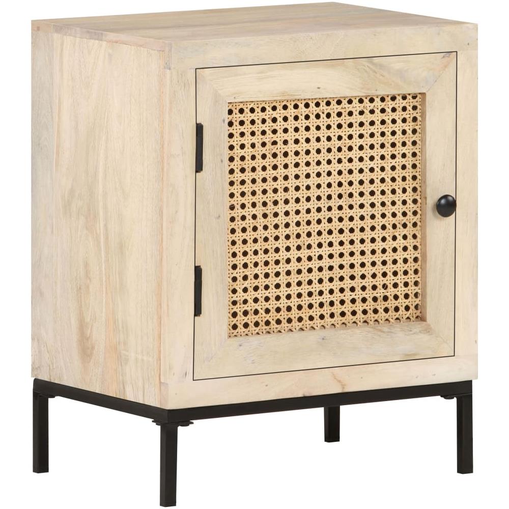 Comodino 40x30x50 Cm Legno Massello Di Mango E Canna Naturale - Foto 1