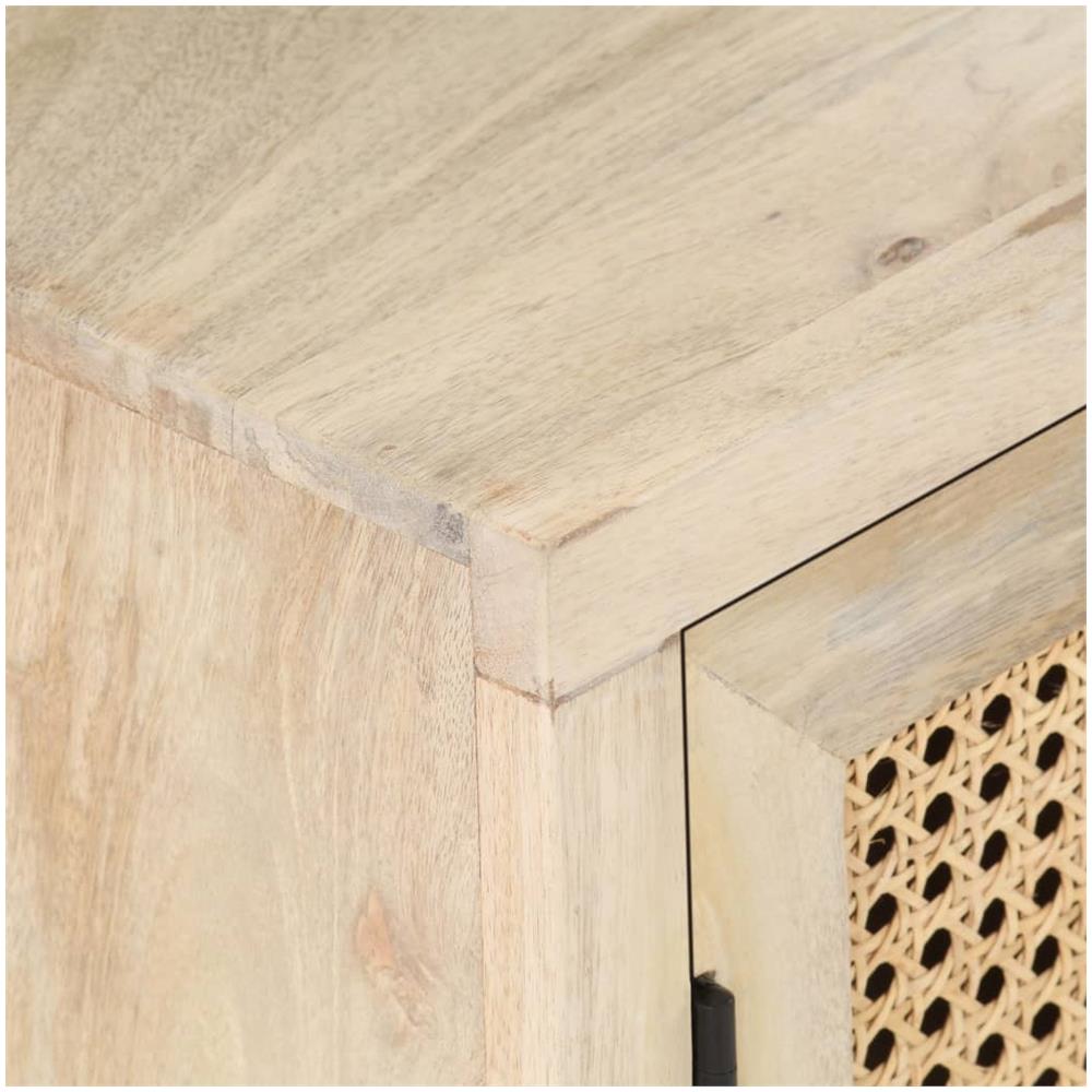 Comodino 40x30x50 Cm Legno Massello Di Mango E Canna Naturale - Foto 2