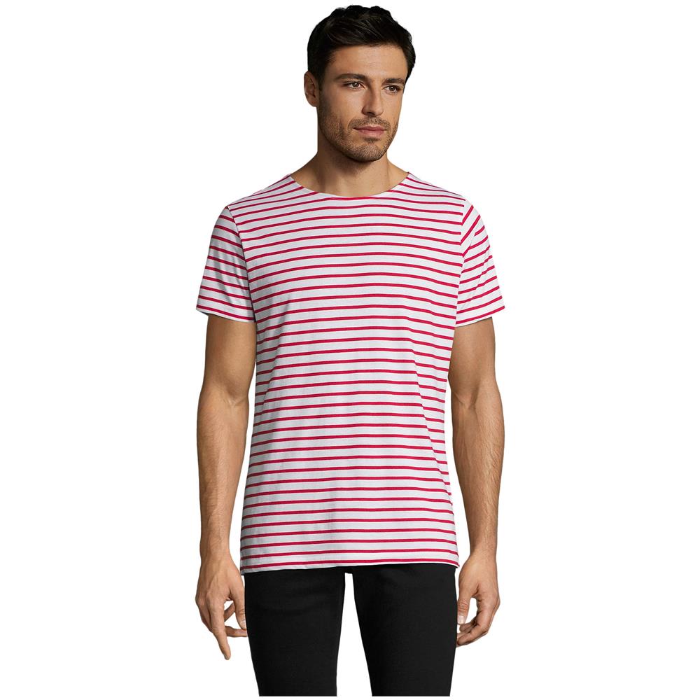 T-shirt Da Uomo Miles-girocollo A Righe -colore E Taglia Bianco-rosso - Foto 1