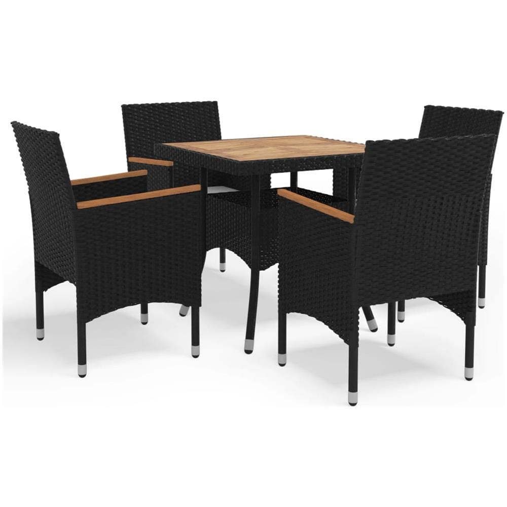 Set Mobili da Pranzo per Giardino 5 pz Nero Polyrattan e Acacia - Foto 1