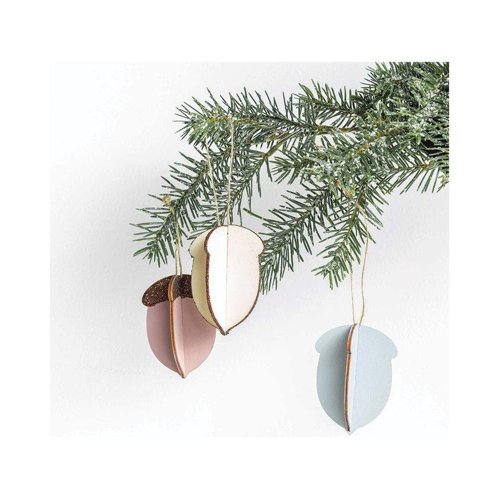 Decorazioni Natalizie In Legno - 3 Ghiande In Rilievo - Foto 2