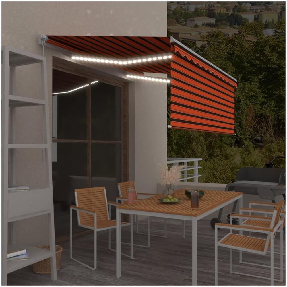 Tenda Retrattile Manuale Parasole Led 3,5x2,5 M Arancio Marrone - Foto 1