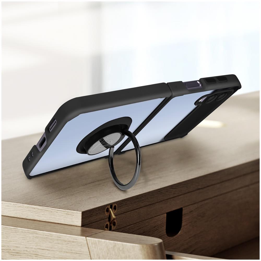 Cover Samsung Galaxy Z Flip4 Bimateria Anello Metallico Supporto Nera - Foto 5