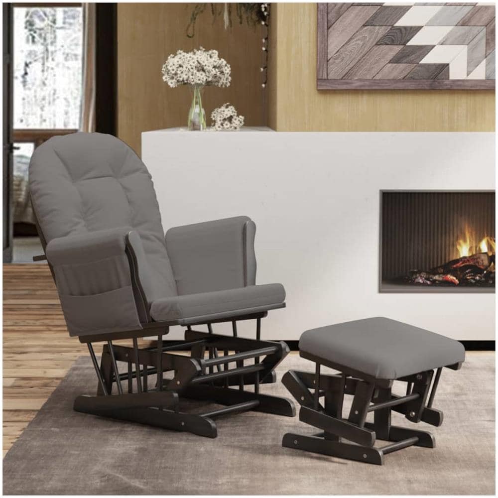 Poltrona Glider Con Sgabello Grigio Scuro In Tessuto - Foto 1