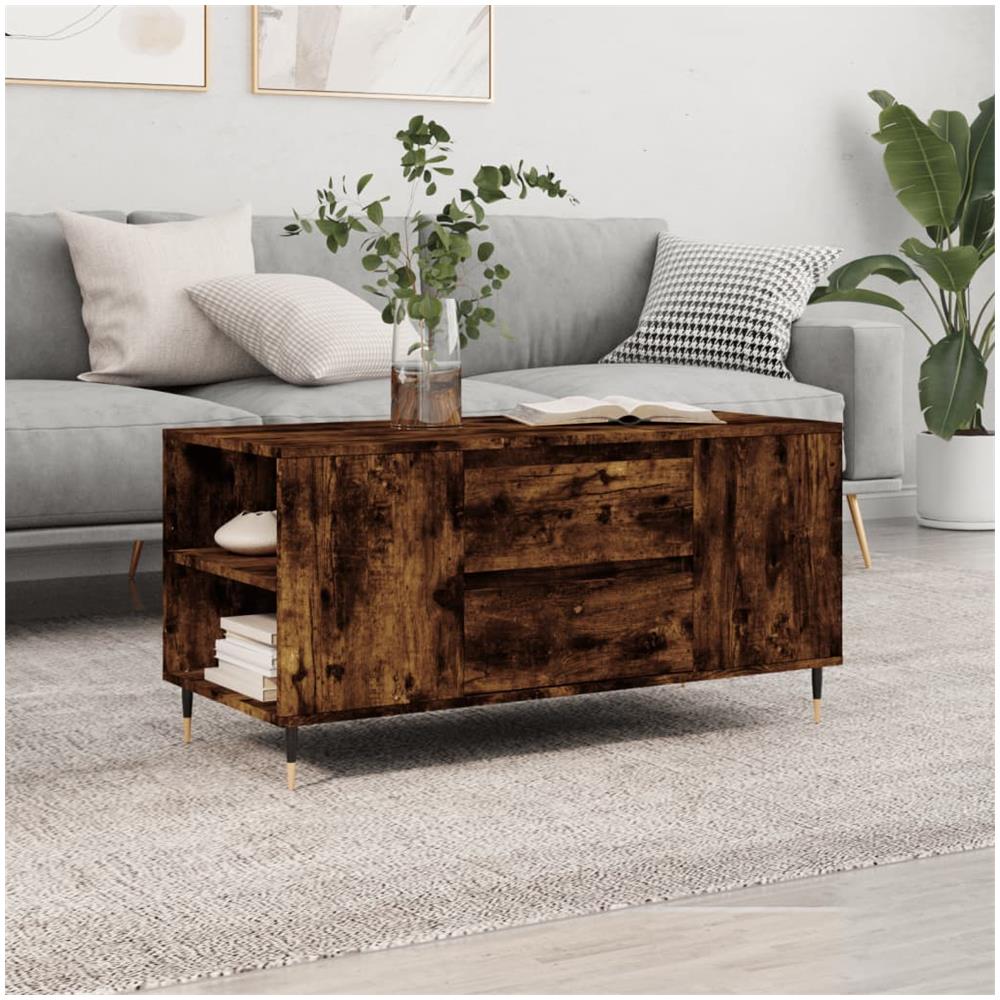 Tavolino Da Salotto Rovere Fumo 102x44,5x50cm Legno Multistrato - Foto 1