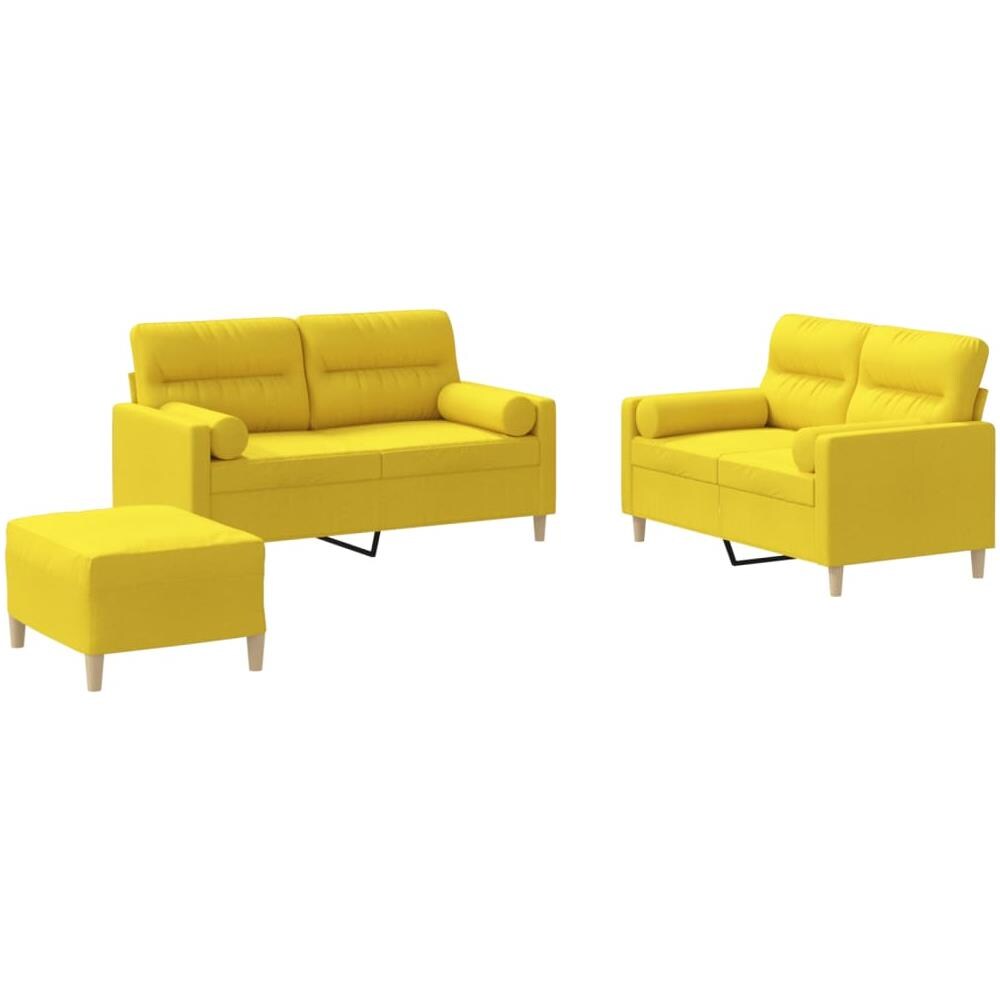 Set Di Divani 3 Pz Con Cuscini Giallo Chiaro In Tessuto - Foto 2