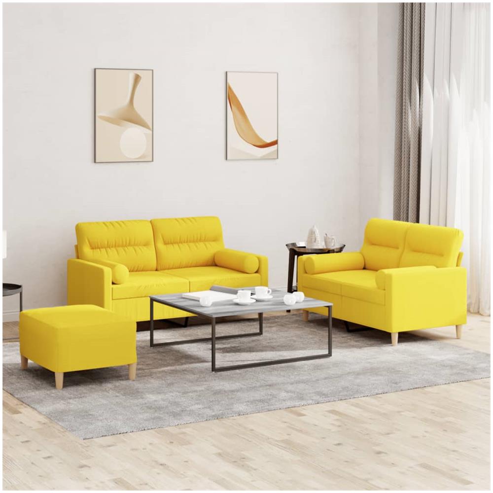Set Di Divani 3 Pz Con Cuscini Giallo Chiaro In Tessuto - Foto 1