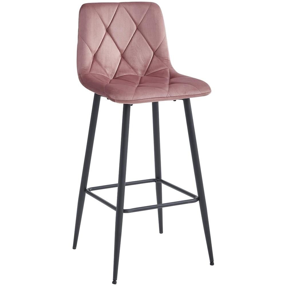 Sgabello da bar KODA in velluto rosa scuro con gambe in acciaio nero x1 - Foto 1
