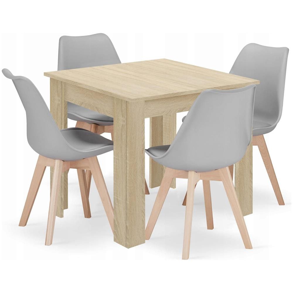 Set di tavolo quadrato Valora 80x80 Sonoma Oak + 4 sedie RIKX Gray x4 - Foto 1