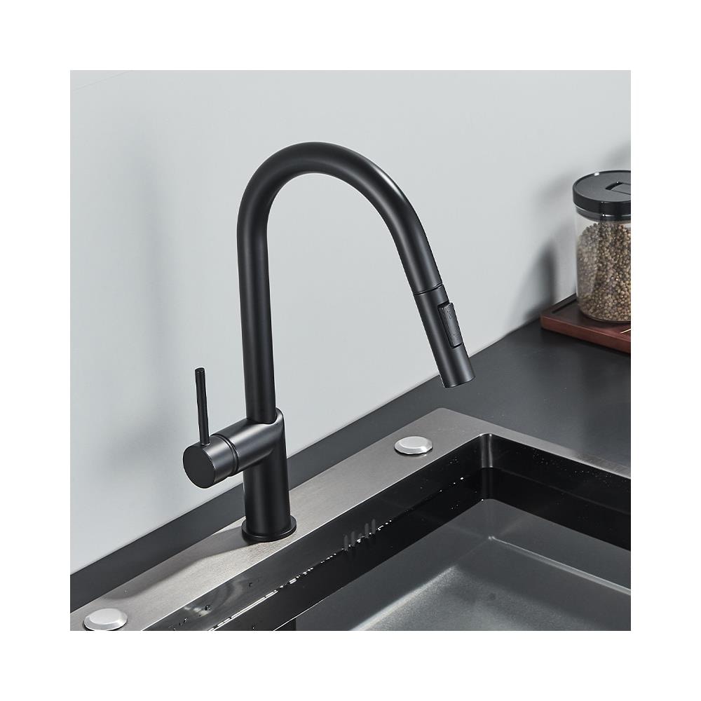 Rubinetto per lavello da cucina, Blackswan, tipo M382 con 2 modalità e doccetta estraibile, modello nero, misura 39 cm - Foto 4