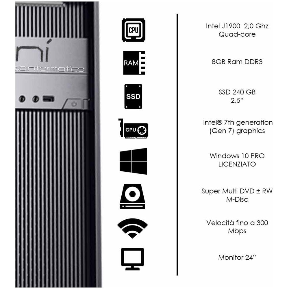 Pc Fisso Completo 8gb Ram Ssd 240gb Monitor Mouse Tastiera Altoparlanti Inclusi - Foto 5