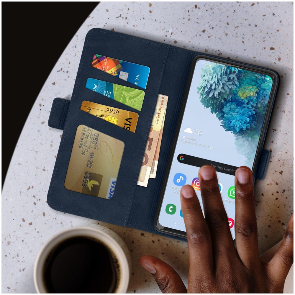 Custodia Samsung S20 Fe Vintage Style Portacarte Supporto Video Blu - Foto 2