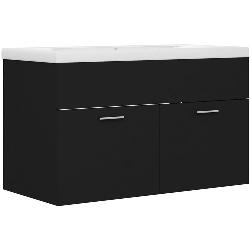 Mobile da Bagno con Lavabo Integrato Nero in Truciolato - Foto 2