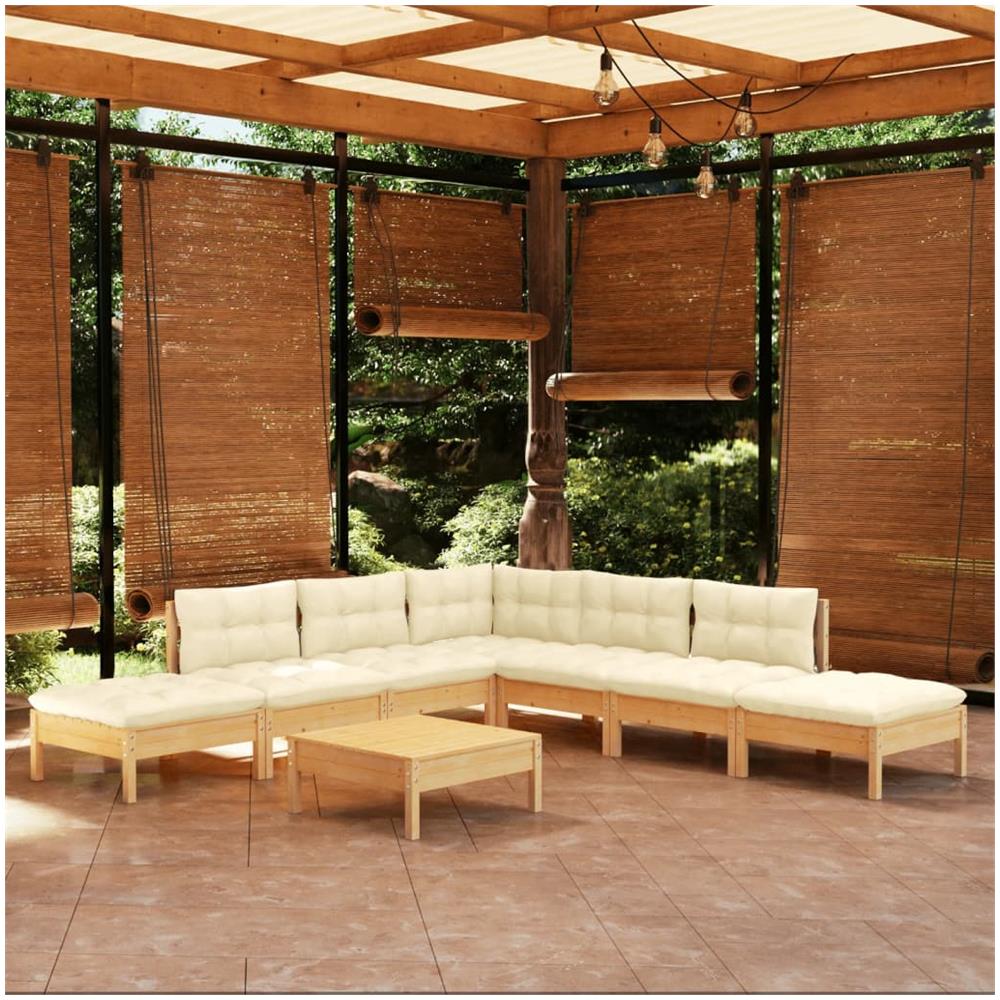 Set Divani da Giardino 8 pz con Cuscini Crema in Massello di Pino - Foto 1