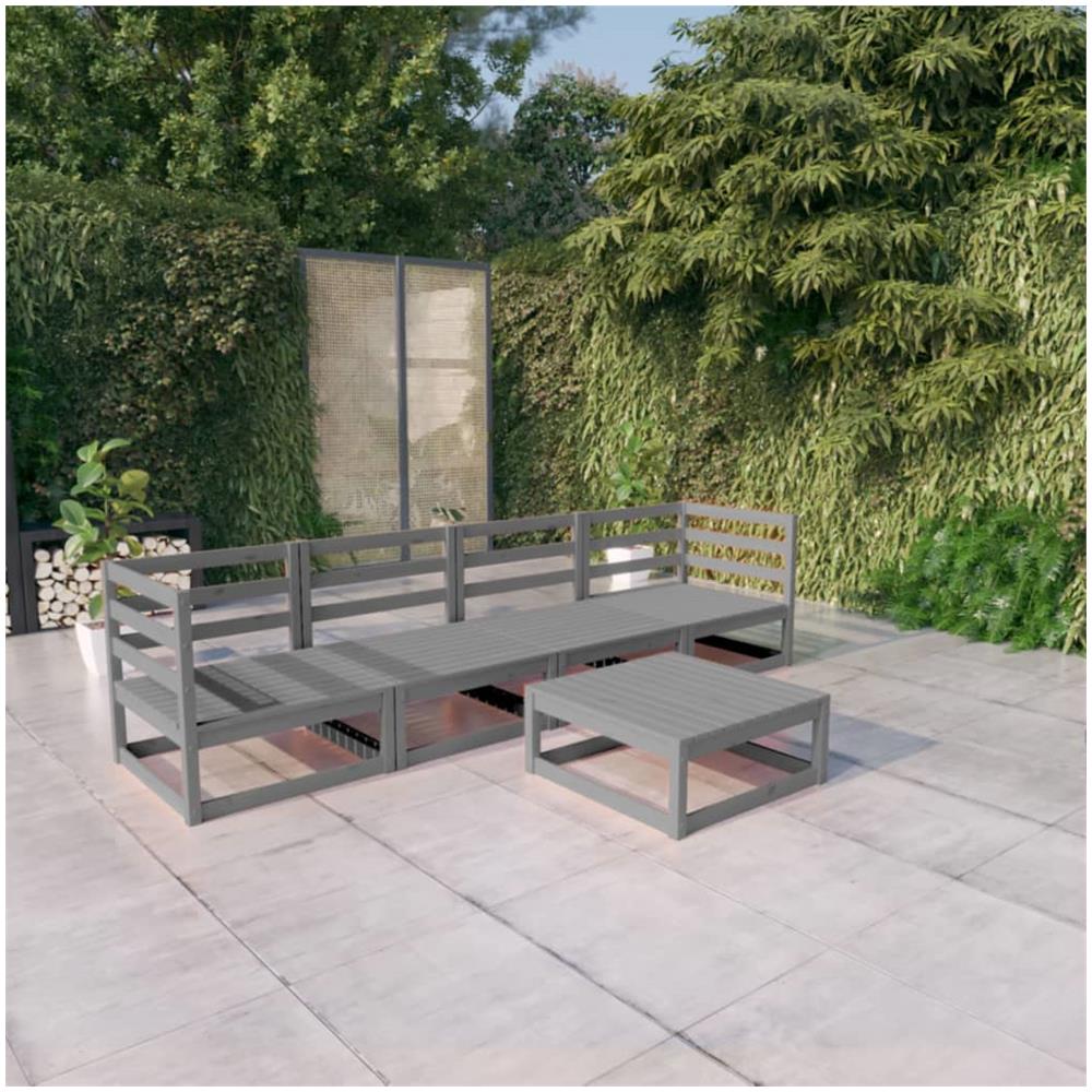 VidaXL Set Divani Da Giardino 5 Pezzi In Legno Massello Di Acacia – 4 Sedie E Tavolino Con Cuscini Grigi