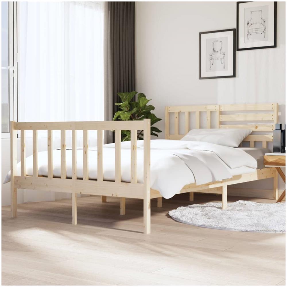Giroletto In Legno Massello Di Pino 140x190 Cm – Testiera Alta, Design Rustico E Naturale, Robusto E Stabile