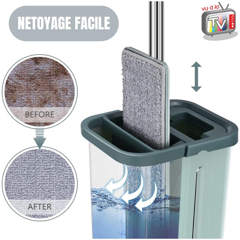 Balai Magique - Venteo - Scopa Extra Large Girevole A 360° - Secchio A 2 Scomparti Per Pulire E Strizzare - 4 Panni In Microfibra - Foto 1
