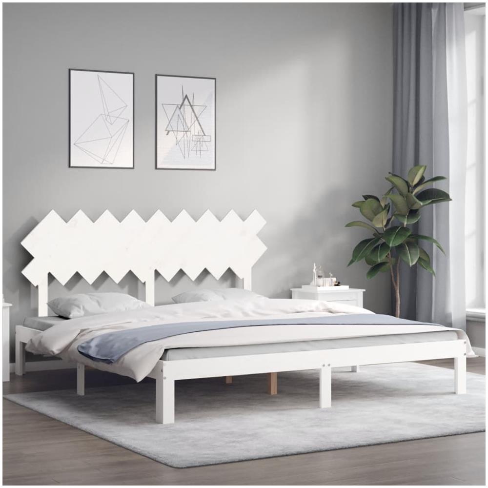 Giroletto Testiera Bianco Super King Size in Legno Massello - Foto 3