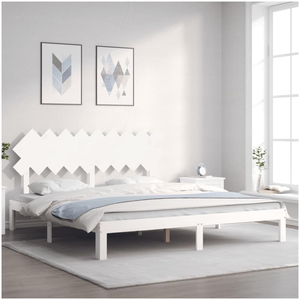 Giroletto Testiera Bianco Super King Size in Legno Massello - Foto 1